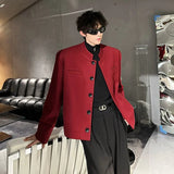 Chicmy-Wine Red Blazers Men Suit Jackets Casual Stand Collar Solid Color Male Short Coats Korean Trendy Men's Clothing Autumn New