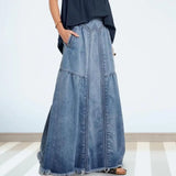 CHICMY-Fashion Denim Skirt Loose Hem Pockets A-line Vintage Denim Skirt