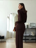 Chicmy-new years eve outfits Christmas party outfits Elegant Turtleneck Thigh High Split Sexy Maxi Dress Women Fashion Long Sleeve Draped Robes Autumn Bandage Bodycon Party Dresses