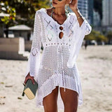 CHICMY-Sexy Women Dress Long Sleeve Knitted Women Hollow Out Knitted Beach Dress