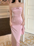 Chicmy-Christmas Party Dresses Pink Bow Neckline Patchwork Mesh Vest Dress Long Skirt Satin Light Gown High Waist Slim-Fit Elegant Party Maxi Dresses Female