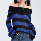 ChicMy E-girl Gothic Hole Stripe Knitted Pullovers Stripe Long Sleeve Sweater Women Jumpers Punk Style Kawaii Harajuku Streetwear