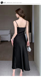 Chicmy-Christmas Party Dresses Elegant Party Black Satin Midi Dresses for Women 2024 Summer New Sexy Fashion Bodycon Sleeveless Split Strap Female Clothing