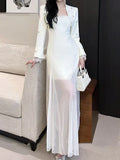 Chicmy Spliced Diamonds Two Piece Set For Women Strapless Sleeveless High Waist Temperament Dress Long Coat Sets Female
