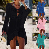 CHICMY-Sexy Women Dress Long Sleeve Knitted Women Hollow Out Knitted Beach Dress