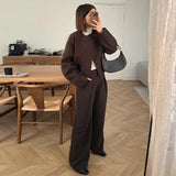 2024 Women Vintage Wool Blends Coat Fashion Double Breasted Fleece O Neck Long Sleeve Short Jacket Female Street Chic Outerwear