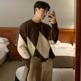 ChicMy-Fall Outfits -Men's Outfits Autumn Men's Casual Knitted O Neck Pullover Sweater Light Luxury Korean Patchwork Leisure Long Sleeve Tops Autumn Clothing