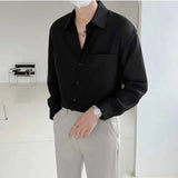 CHICMY-Graduation Gift Back to School Season Spring New Senior Long Sleeve Button Down Shirts for Men Korean Fashion Loose Drape Solid Color All-match Men's Shirt Blouse