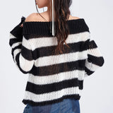 ChicMy E-girl Gothic Hole Stripe Knitted Pullovers Stripe Long Sleeve Sweater Women Jumpers Punk Style Kawaii Harajuku Streetwear