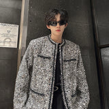 Chicmy-Korean Fashion Shiny Sequin Jacket Sliver Round Collar Long Sleeve Jackets Coats Autumn New Ladies Gentleman High Street