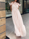 Chicmy Solid Spliced Appliques Slimming Dresses For Women Slash Neck Sleeveless High Waist Temperament Dress Female New