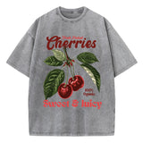 Chicmy-Fresh Picked Cherries Cottonwashed T Shirts Women Sweet Fruit Print T-Shirt Distressed Oversize O-Neck Tops Street Woman Clothes