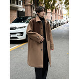 Chicmy-Autumn Winter Contrast Color Trench Woolen Coat Men's Medium Long High Street Korean Fashion Male Turn-down Collar Overcoat