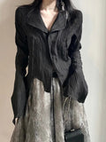 Chicmy Y2k Blouse Women Vintage Black Shirt Gothic Harjauku Pleated Button Up Korean Dark Tight Long Sleeve Aesthetic Female