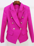 HIGH STREET Newest 2024 Runway Designer Blazer Women's Classic Lion Buttons Double Breasted Slim Fitting Textured Blazer Jacket