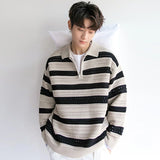 ChicMy-Fall Outfits -Men's Outfits Autumn Men's Luxury Knitted Pullover Sweater Korean Patchwork  Zipper Lapel Long Sleeve Casual Streetwear Loose Polo Knitwear