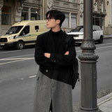 Chicmy-2024 Autumn Winter Korean Long Woolen Trench Coat Men Fashion Black Gray Contrast Color Patchwork Windbreaker Overcoat