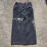 ChicMy-JNCO Letter Embroidery Baggy Jeans Hip Hop Mid Waist Straight Wide Leg Denim Pants Goth Casual Streetwear Trousers Men Clothing