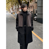 Chicmy-Autumn Winter Contrast Color Trench Woolen Coat Men's Medium Long High Street Korean Fashion Male Turn-down Collar Overcoat