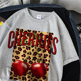 Chicmy-Cherries Cotton T Shirts Women Cherry Leopard Prints Oversized T-Shirts Casual O-Neck Short Sleeve Tops Summer Woman Clothes