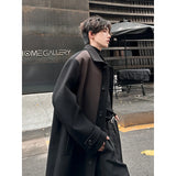 Chicmy-Autumn Winter Contrast Color Trench Woolen Coat Men's Medium Long High Street Korean Fashion Male Turn-down Collar Overcoat