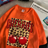 Chicmy-Cherries Cotton T Shirts Women Cherry Leopard Prints Oversized T-Shirts Casual O-Neck Short Sleeve Tops Summer Woman Clothes