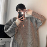 Chicmy-Winter Outfits Men chill guy Autumn Men's Luxury Striped Knit Pullover Sweater Long Sleeve Casual Streetwear Loose Stylish Leisure Korean Popular Knitwear