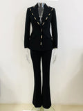 Chicmy-HIGH STREET Newest 2025 Designer Runway Suit Set Women's Single Button Metal Block Blazer Flare Pants Set