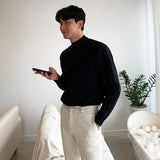 CHICMY-2024 Autumn and Winter New Men Clothes Half Turtleneck Knitted Sweater Men Loose Korean Fashion Solid Color Bottoming Sweaters
