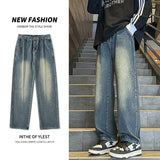 Chicmy-2024 New Men's Trend Street Hip Hop Straight Tube Loose Wide Leg Long Pants Vintage Harajuku Wash Jeans Versatile Daily