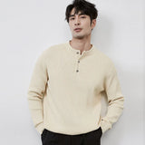 Chicmy-Winter Outfits Men chill guy Autumn Men's Henry Collar Knit Sweater Korean Popular Light Luxury Button-down Long Sleeve Retro Leisure Pullover Basic Shirts