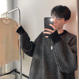 Chicmy-Winter Outfits Men chill guy Autumn Men's Luxury Striped Knit Pullover Sweater Long Sleeve Casual Streetwear Loose Stylish Leisure Korean Popular Knitwear