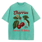 Chicmy-Fresh Picked Cherries Cottonwashed T Shirts Women Sweet Fruit Print T-Shirt Distressed Oversize O-Neck Tops Street Woman Clothes