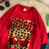 Chicmy-Cherries Cotton T Shirts Women Cherry Leopard Prints Oversized T-Shirts Casual O-Neck Short Sleeve Tops Summer Woman Clothes