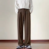 CHICMY-Japanese Vintage Drape Pants Men Spring Summer Korean Coffee Color Suit Pants Loose Straight Casual Pants Button Trousers S-3XL