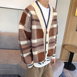 ChicMy-Fall Outfits -Men's Outfits Autumn Men's Luxury Knitted Plaid Printed Buttons Cardigan Sweater Long Sleeve Streetwear Leisure Coat Fashion Check Knitwear