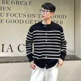 Chicmy-Winter Outfits Men chill guy Autumn Clothing Men's Light Luxury Thin Striped Knit Cardigan Sweater Korean Vintage Popular Button-down Long Sleeve Knitwear