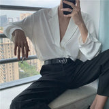 CHICMY-Spring New Deep V-neck Shirt Men Thin Solid Color Korean Style Mens Shirts High-end Design Double-breasted Long Sleeve Shirt