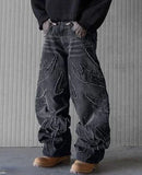 Chicmy-Mens Y2k Baggy Jeans Hip Hop Distressed Retro Ripped Black Pants Oversized Embroidery Gothic Punk Wide Leg Trousers Streetwear