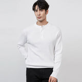 Chicmy-Winter Outfits Men chill guy Autumn Men's Henry Collar Knit Sweater Korean Popular Light Luxury Button-down Long Sleeve Retro Leisure Pullover Basic Shirts