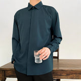 CHICMY-Korean Fashion New Drape Shirts for Men Solid Color Long Sleeve Ice Silk Smart Casual Comfortable Button Up Shirt