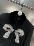 Chicmy-HIGH STREET Newest 2025 Fall Winter Designer Fashion Women Velvet Lapel Long Sleeved Diamond Studded Bow Tweed Jacket