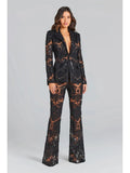 Chicmy-HIGH STREET Newest 2025 Designer Runway Suit Set Women's Single Button Guipure Lace Blazer  Flare Pants Set