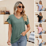 CHICMY-Women Summer T-shirt Hollow Out Lady Summer Top V Neck Short Sleeves Women Top	woemn Soft Casual Summer Blouse Women Clothes