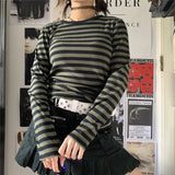 Chicmy- 2000s Cute Academia T-Shirts Grunge Aesthetic Striped Tops Harajuku T-Shirt Slim Spring Tee Streetwear Alt Emo Outfits