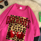 Chicmy-Cherries Cotton T Shirts Women Cherry Leopard Prints Oversized T-Shirts Casual O-Neck Short Sleeve Tops Summer Woman Clothes