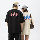 CHICMY-MEN'S OUTFITS SUMMER American-style Creative Printed Short-sleeved T-shirt Men's and Women's Spring and Summer New Couple Retro Tide Brand Loose