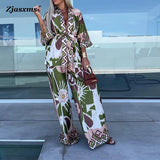 ChicMy-Fall Outfits -Fashion Casual Bohemia Print Loose Beach Set Spring Wide Leg Long Pants Suits Autumn Women Quarter-Sleeved Cardigan Shirt Outfit