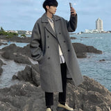 Chicmy-Long Dust Coat Men Winter Korean-style Trench Mens Solid Double Breasted Woolen Cloth Coat Loose Casual Trenchcoat Outwear