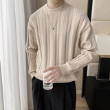 Chicmy-Winter Outfits Men chill guy Autumn Men's Light Luxury Hollow Out Knit Pullover Streetwear Casual Long Sleeve Solid Color O Neck Retro Popular Basic Sweater